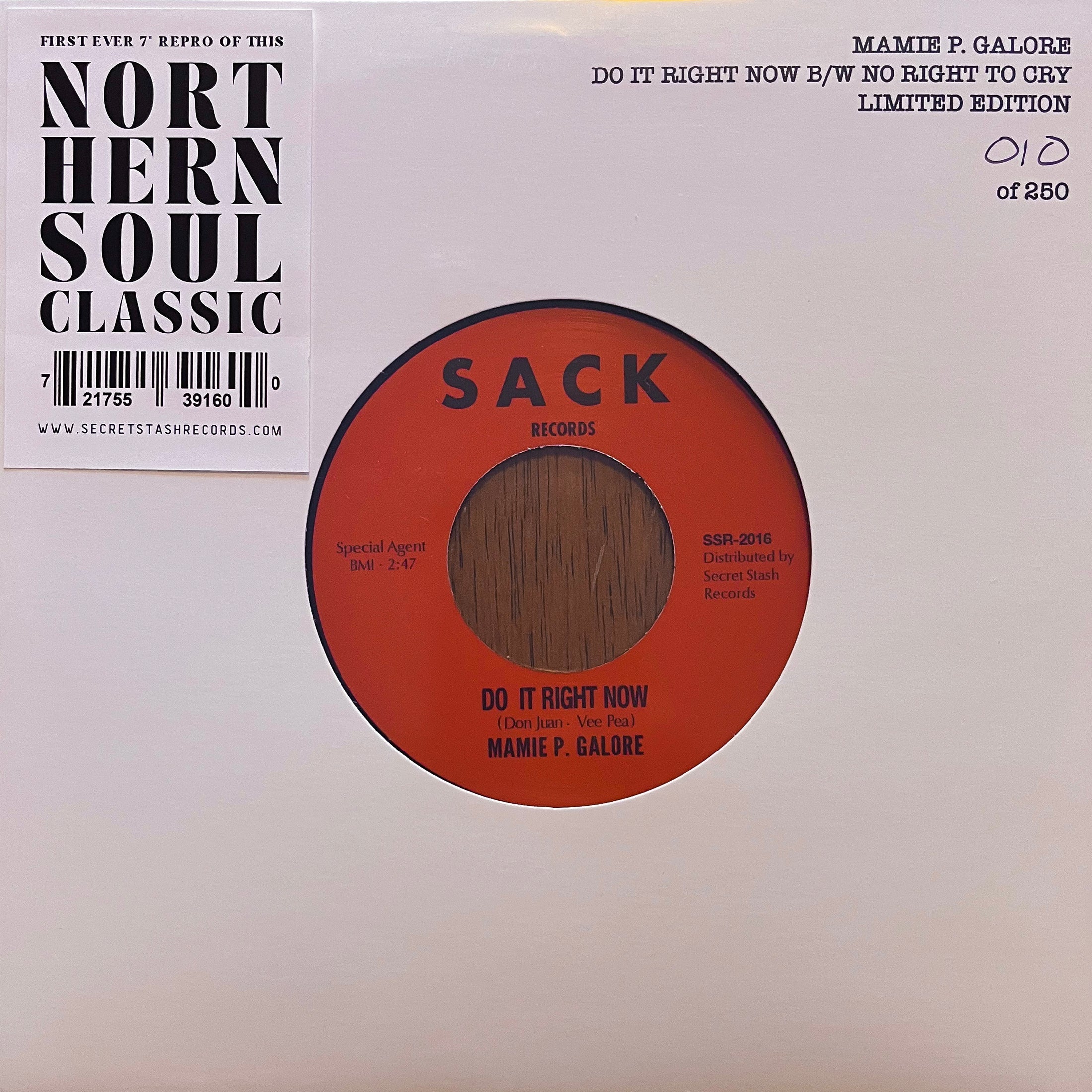 MAMIE P. GALORE - NO RIGHT TO CRY B/W DO IT RIGHT NOW